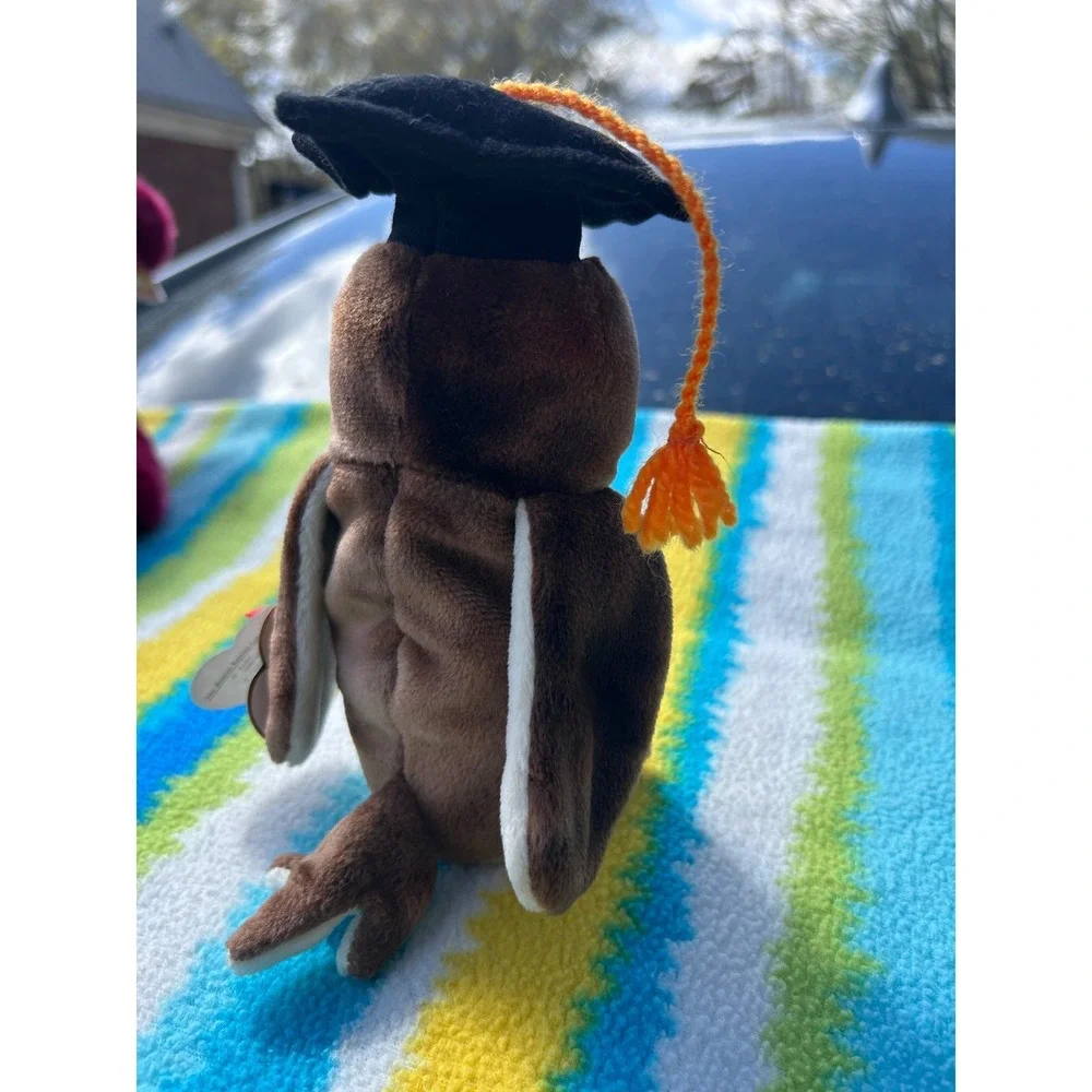 Ty Wise the Owl Beanie‎ Baby Plush 1998 Brown Graduation Cap Excellent Retired